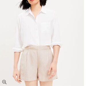 NWT LOFT Pleated Pull On Shorts in Striped Linen Blend Size XS